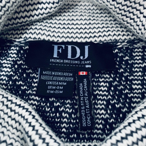 French FDJ Collection Womens Blue White Color Block Turtleneck Sweater Sz Medium - Picture 3 of 9